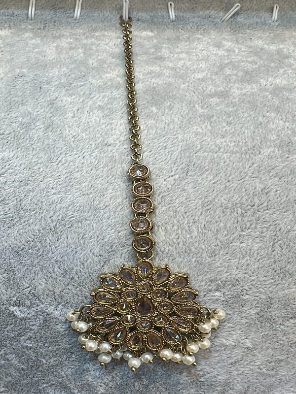 Pearl Antique Gold Maang Tikka
