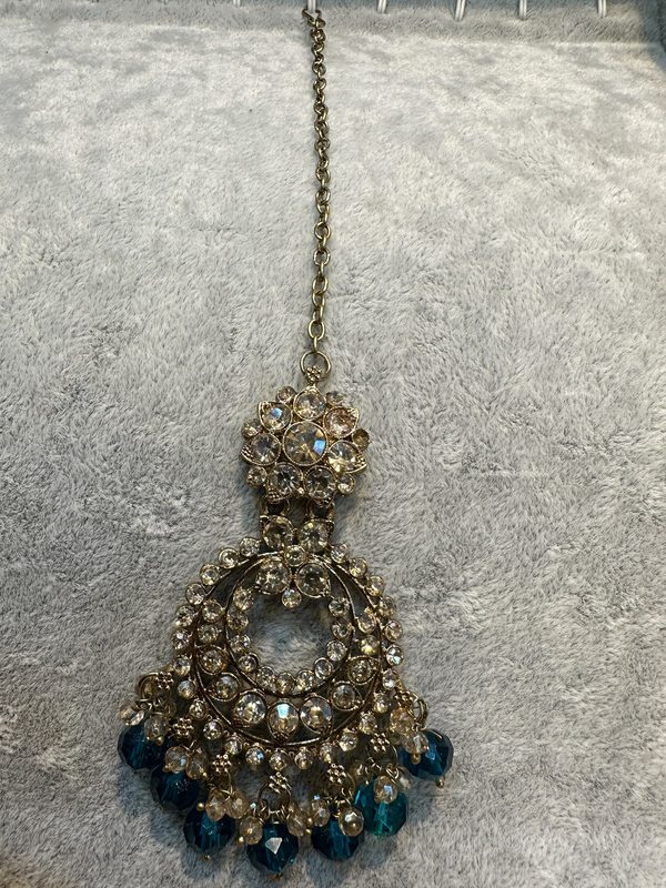 Teal Antique Gold Maang Tikka