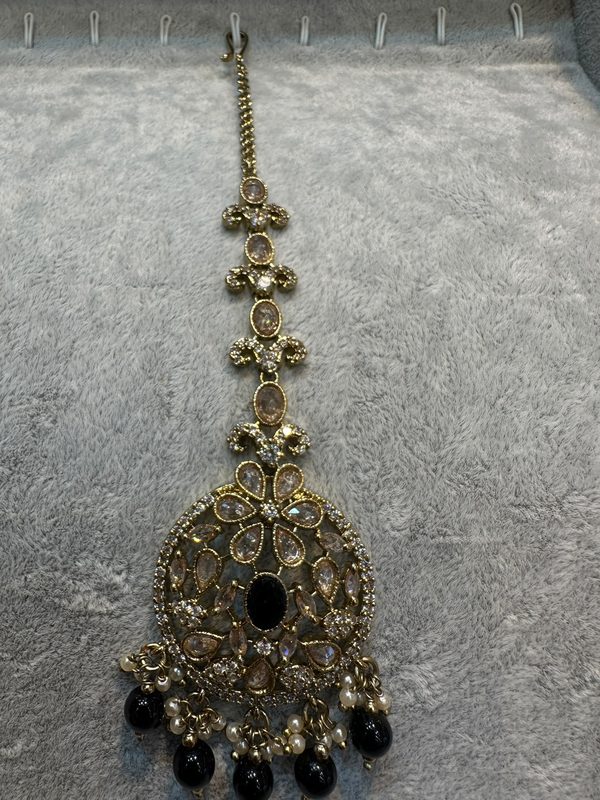 Navy Antique Gold Maang Tikka