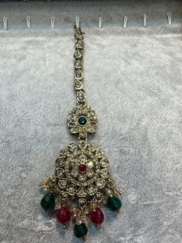 Green Antique Gold Maang Tikka
