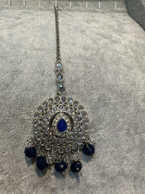 Royal Blue Silver Maang Tikka