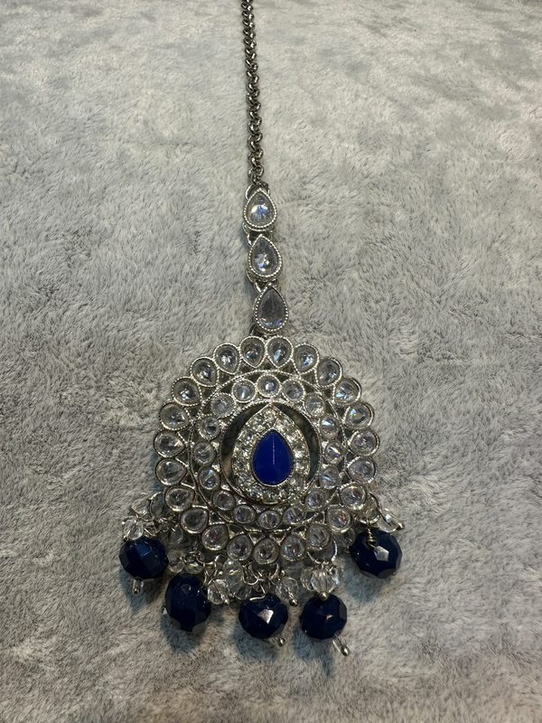 Royal Blue Silver Maang Tikka