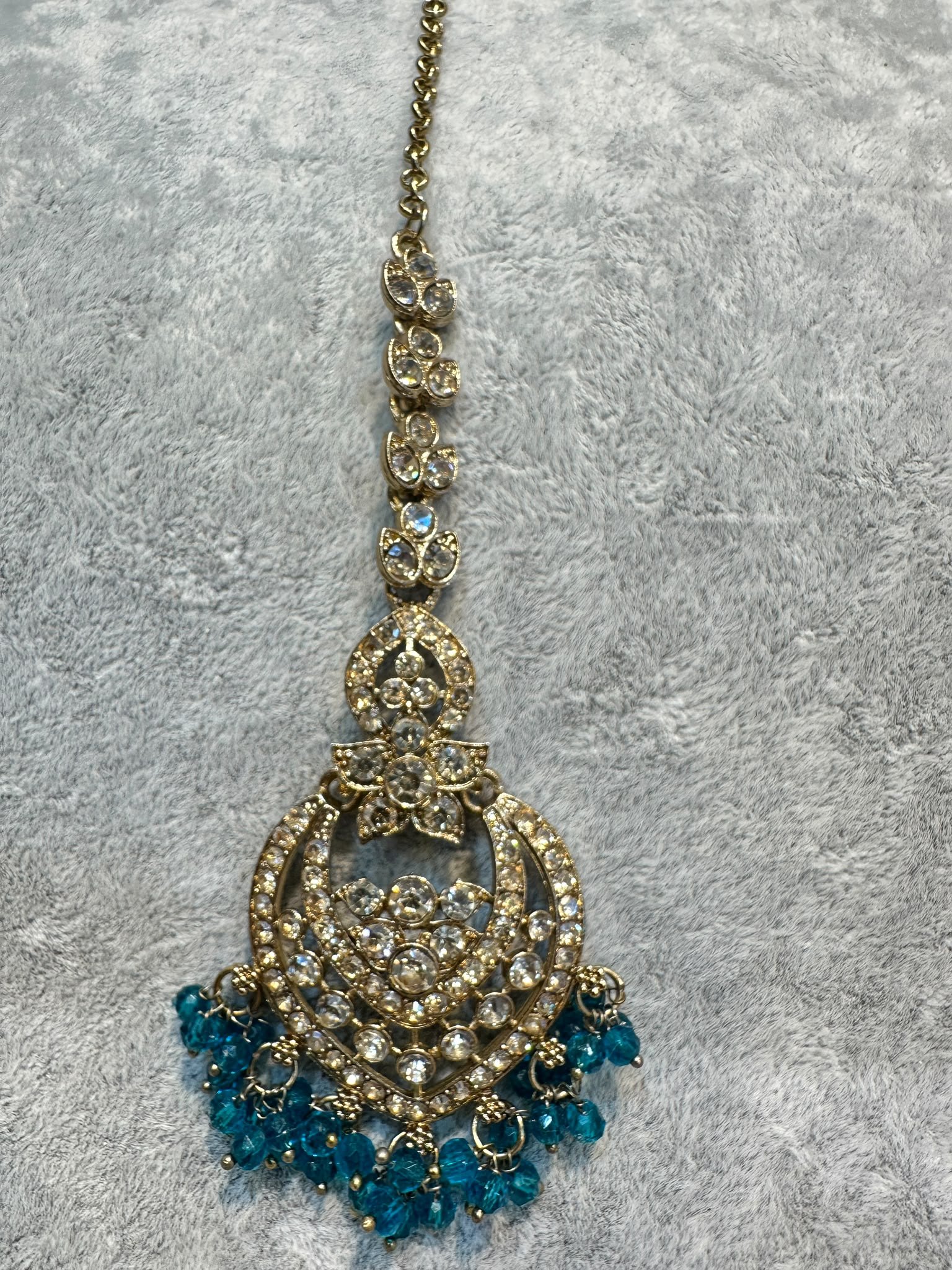 Teal Antique Gold Maang Tikka