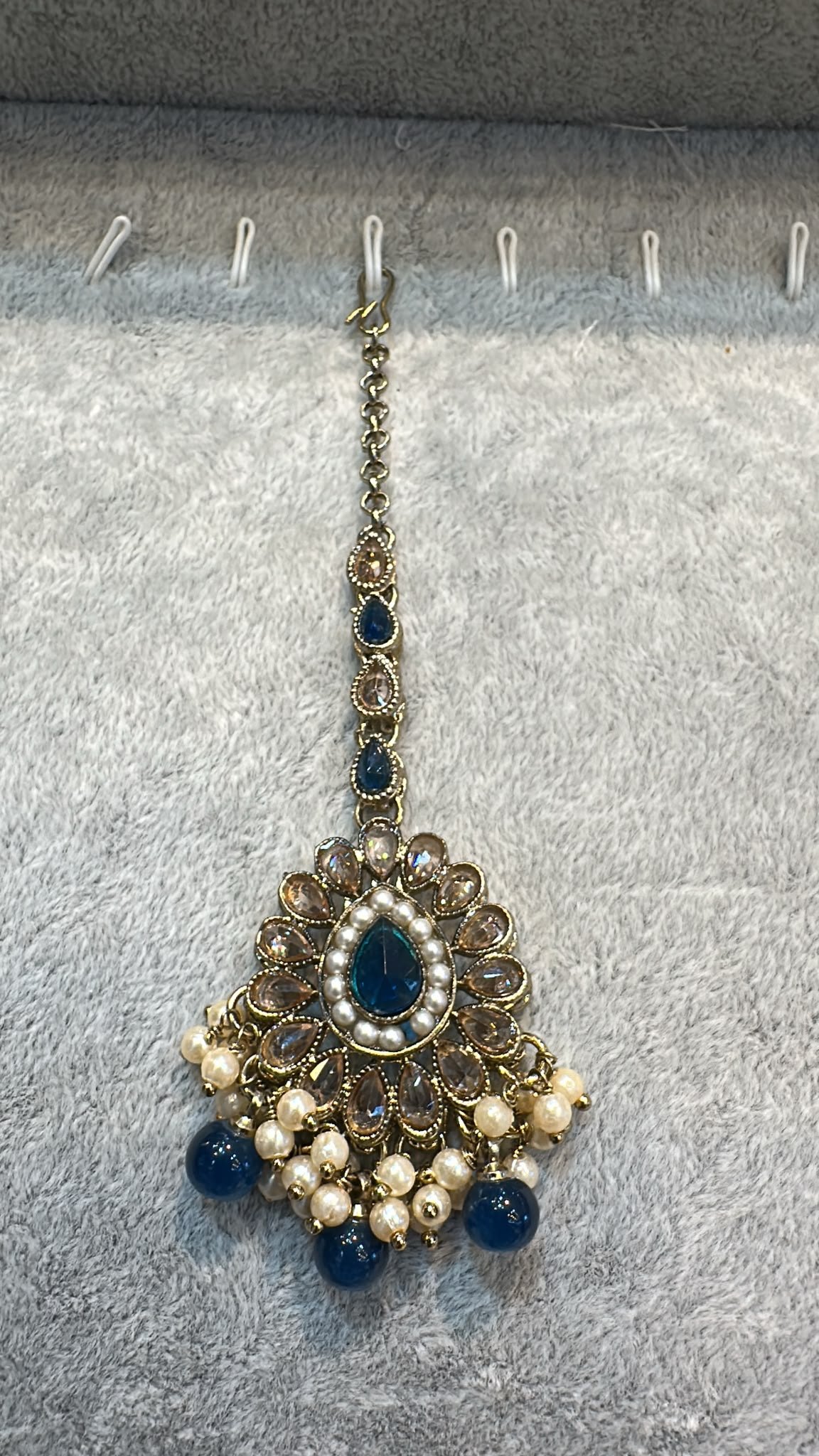 Navy Antique Gold Maang Tikka