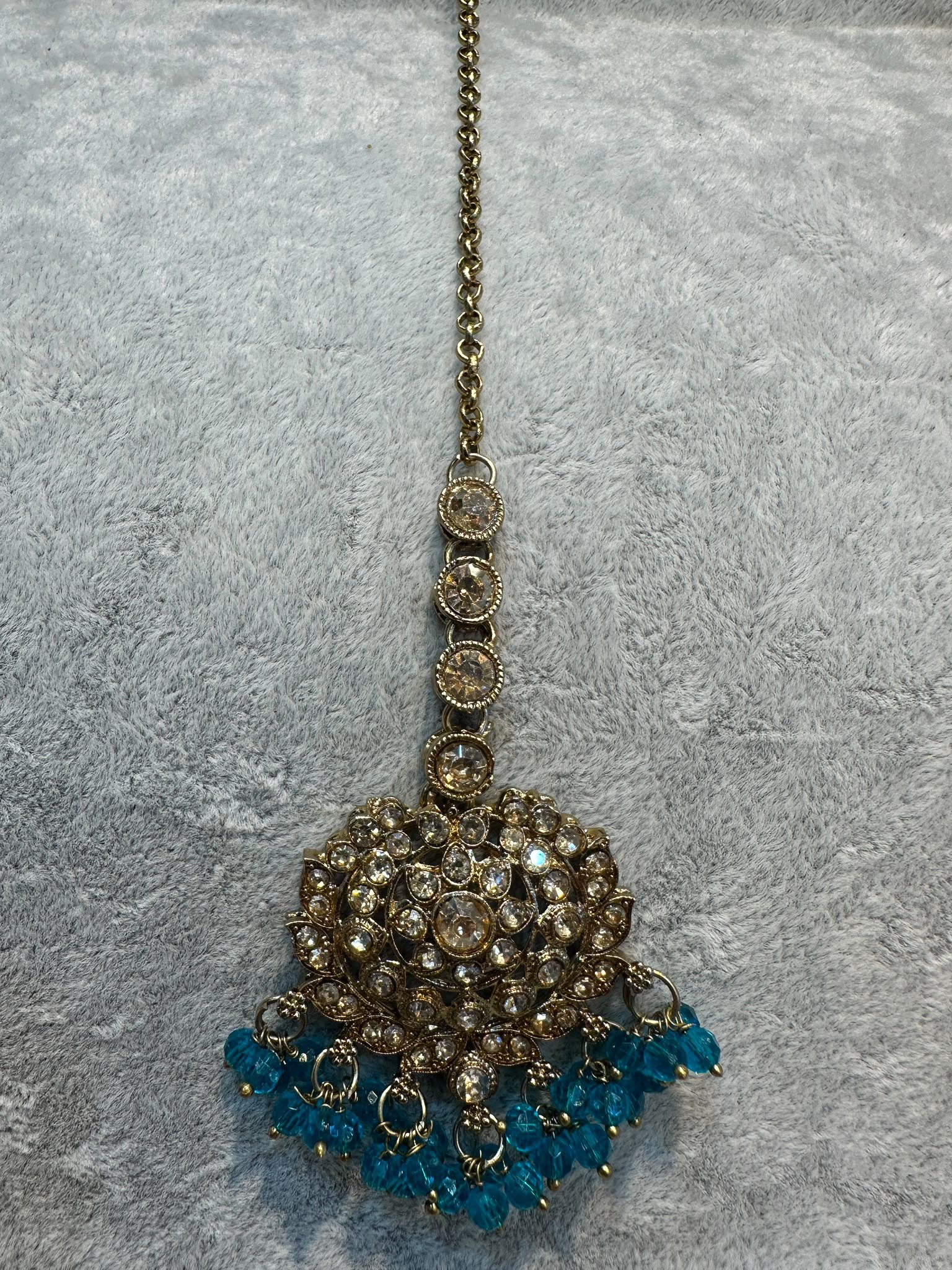 Teal Antique Gold Maang Tikka