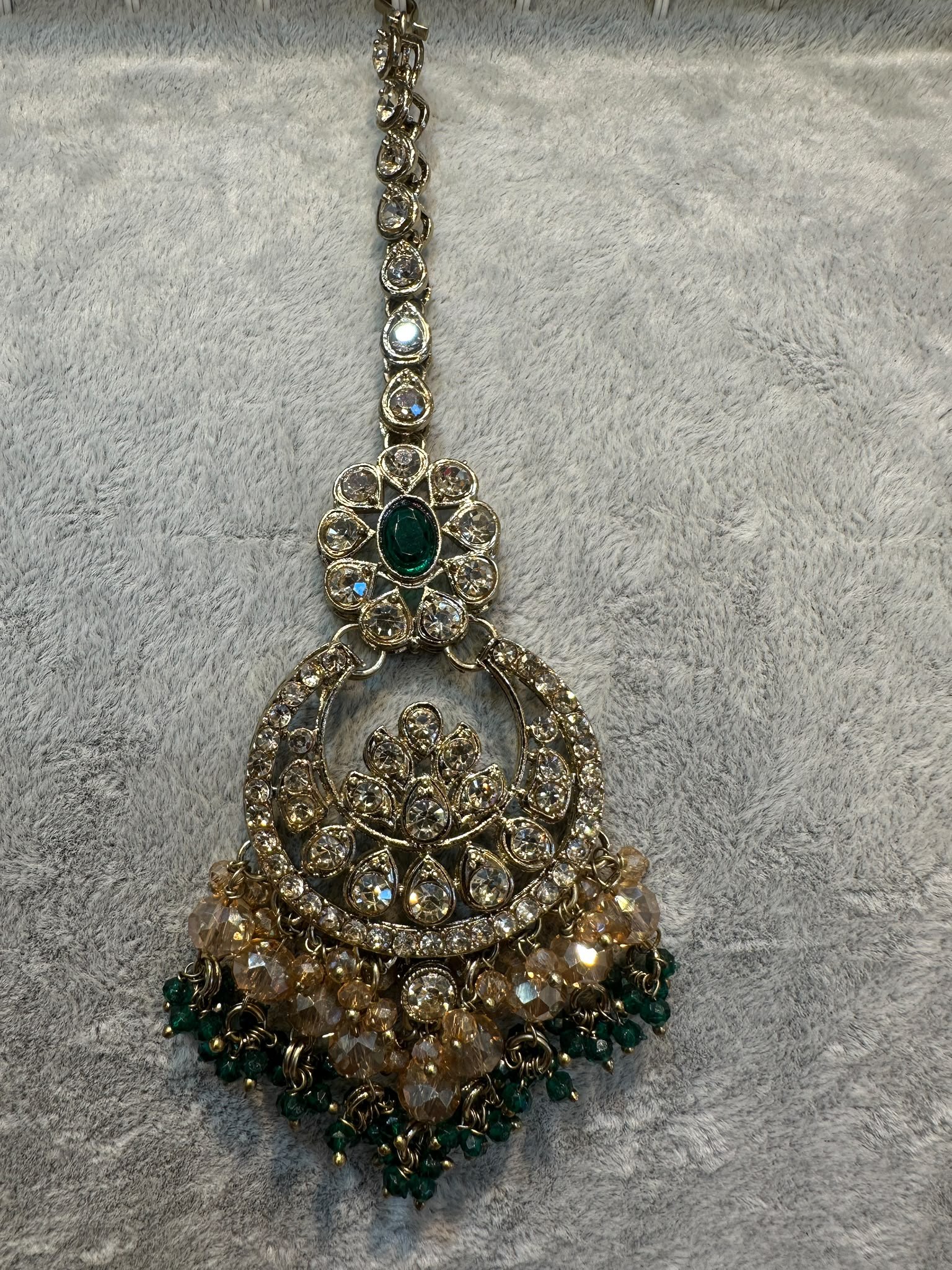 Green Antique Gold Maang Tikka