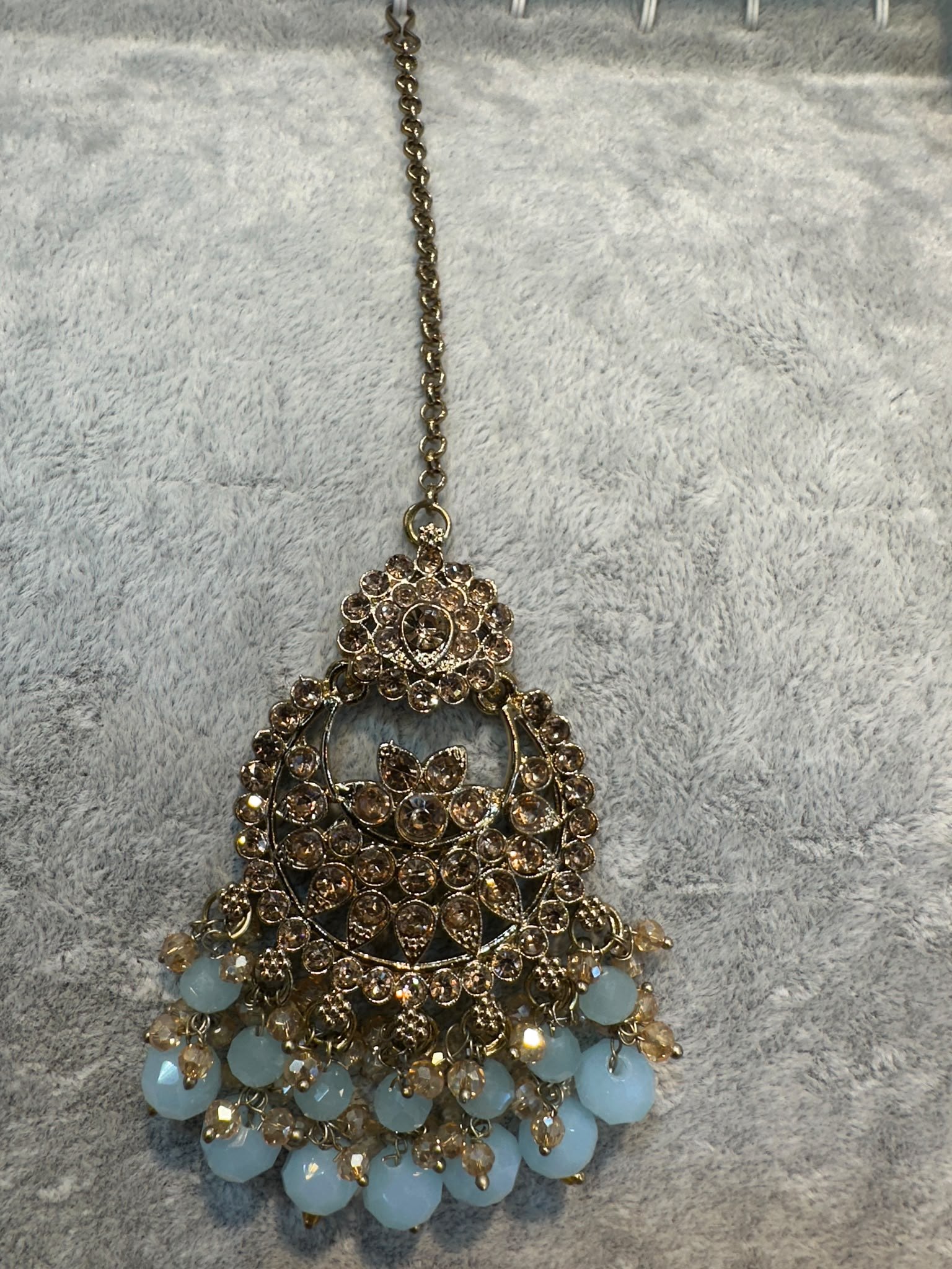 Sky Blue Antique Gold Maang Tikka