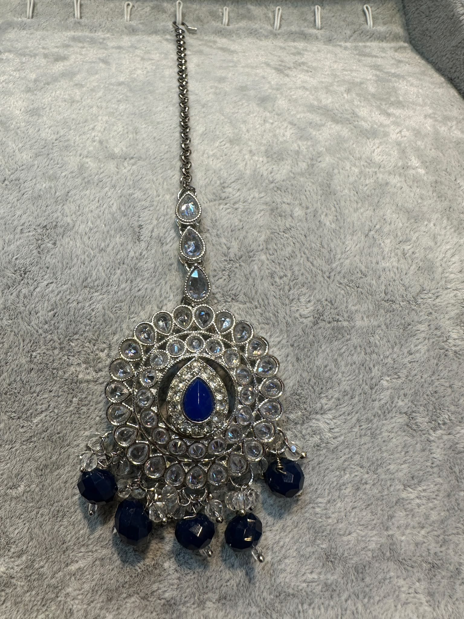 Royal Blue Silver Maang Tikka