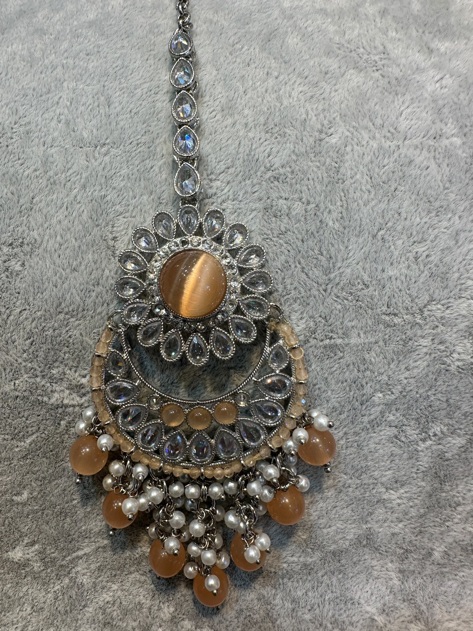 Peach Antique Gold Maang Tikka