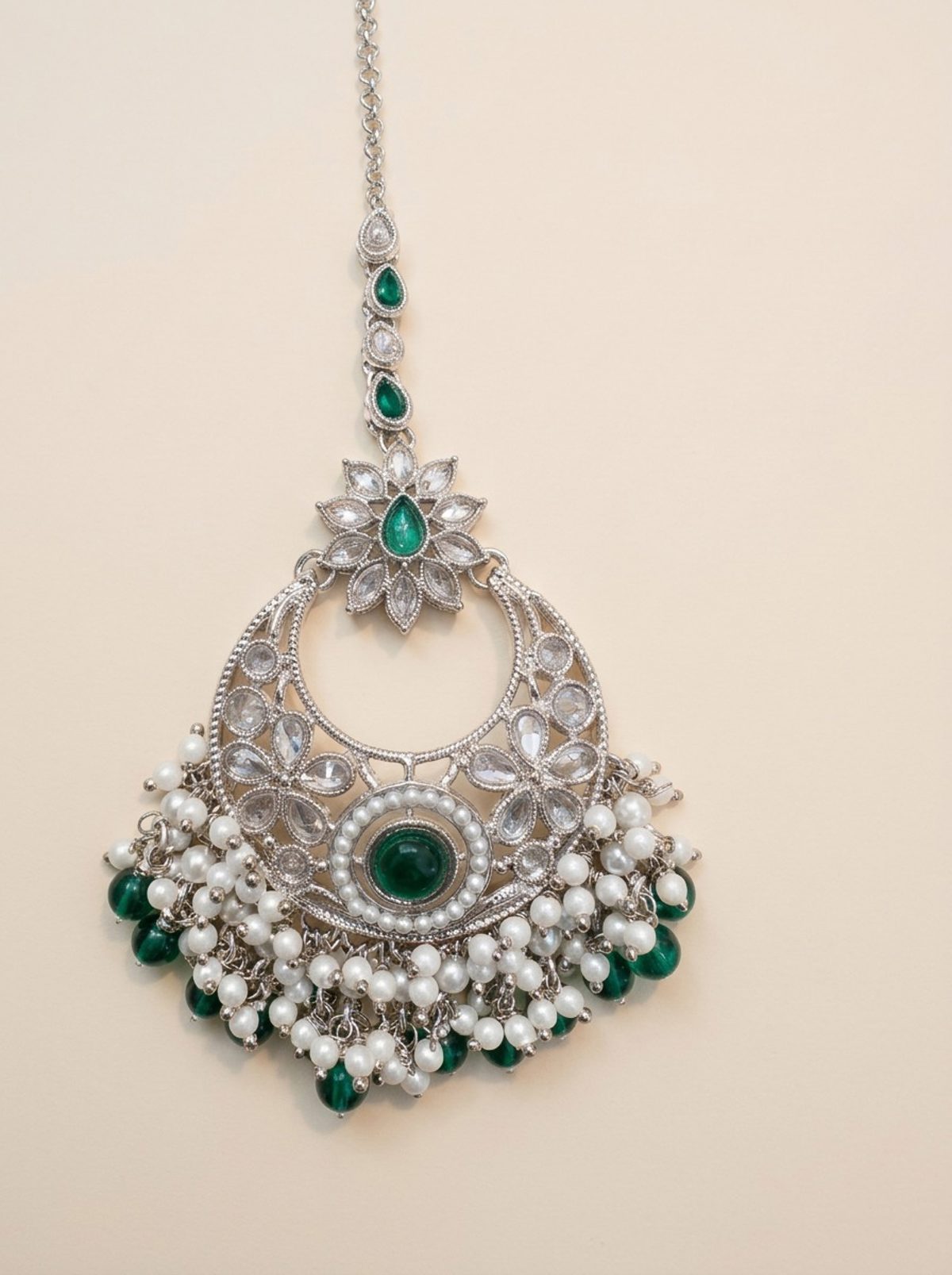 Green Silver Maang Tikka