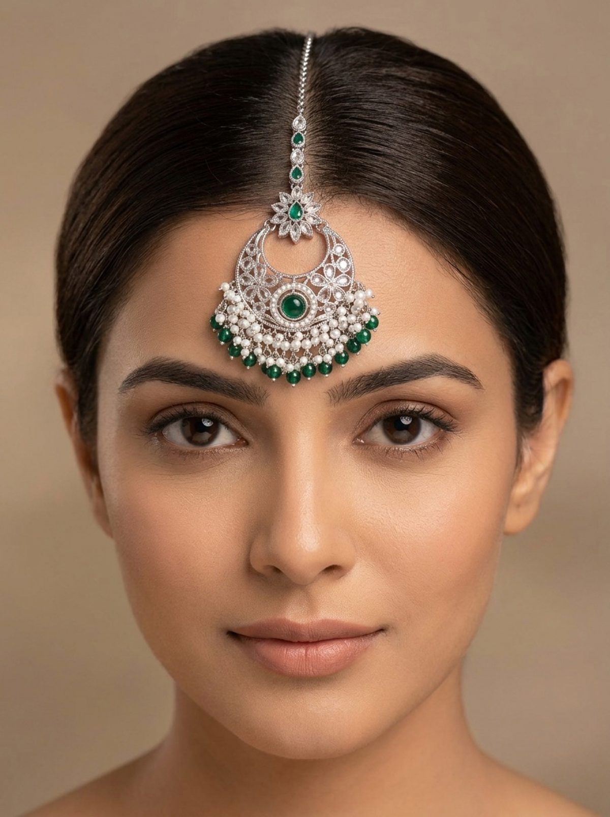 Green Silver Maang Tikka