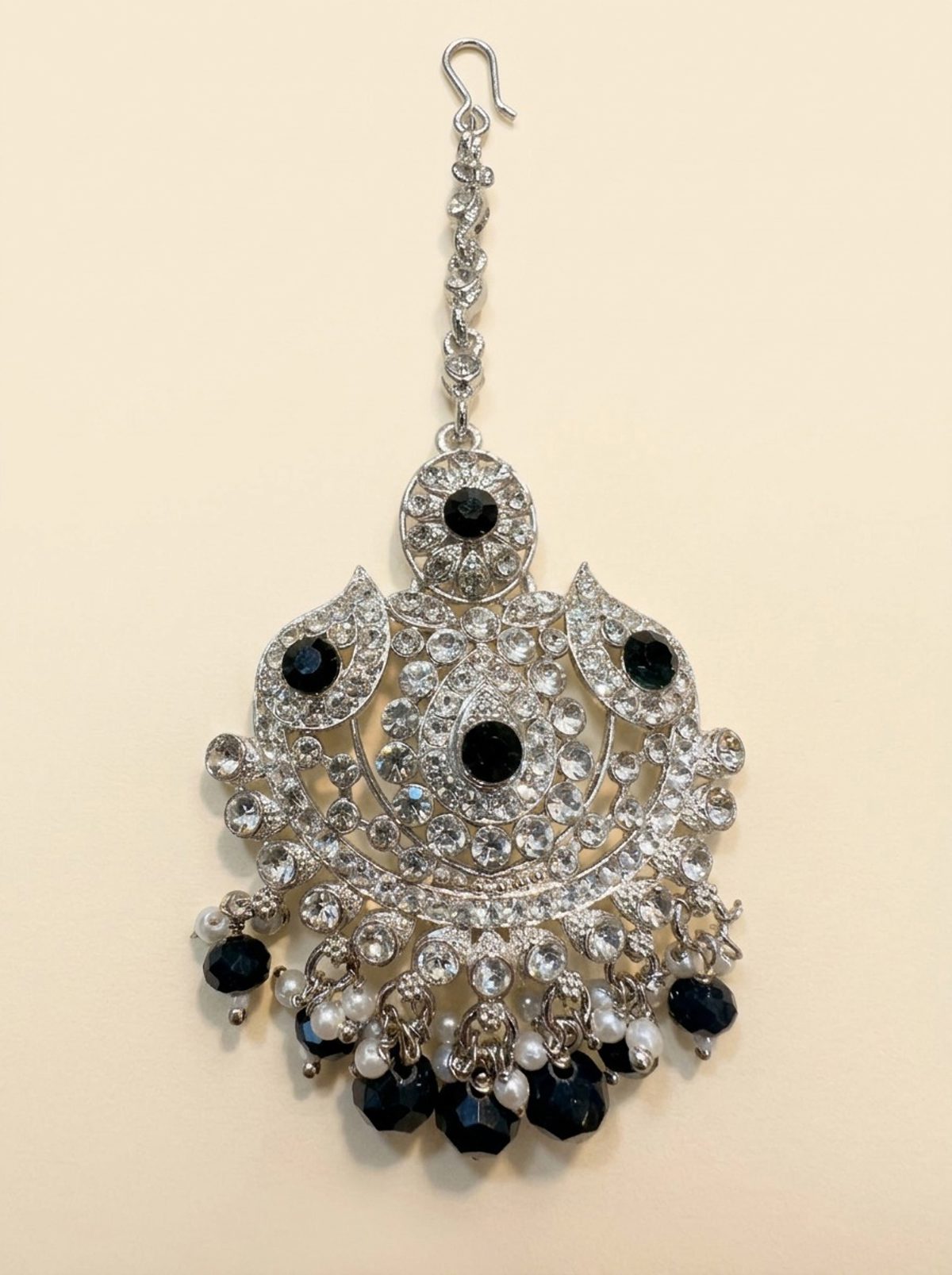 Navy Silver Maang Tikka