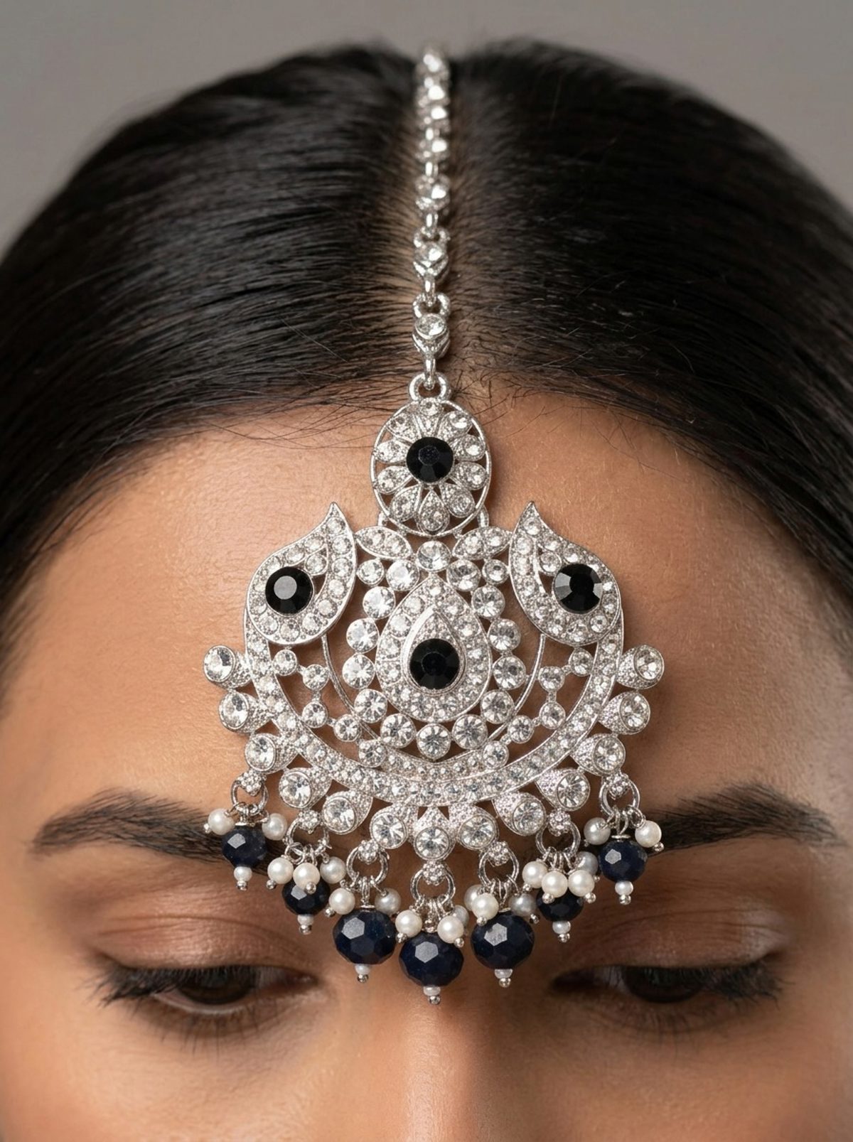 Navy Silver Maang Tikka
