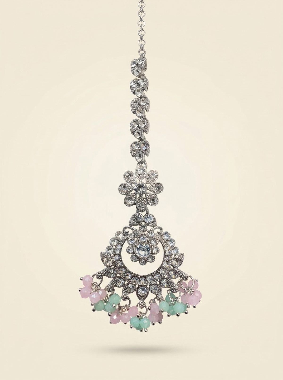 Pink & Mint Silver Maang Tikka