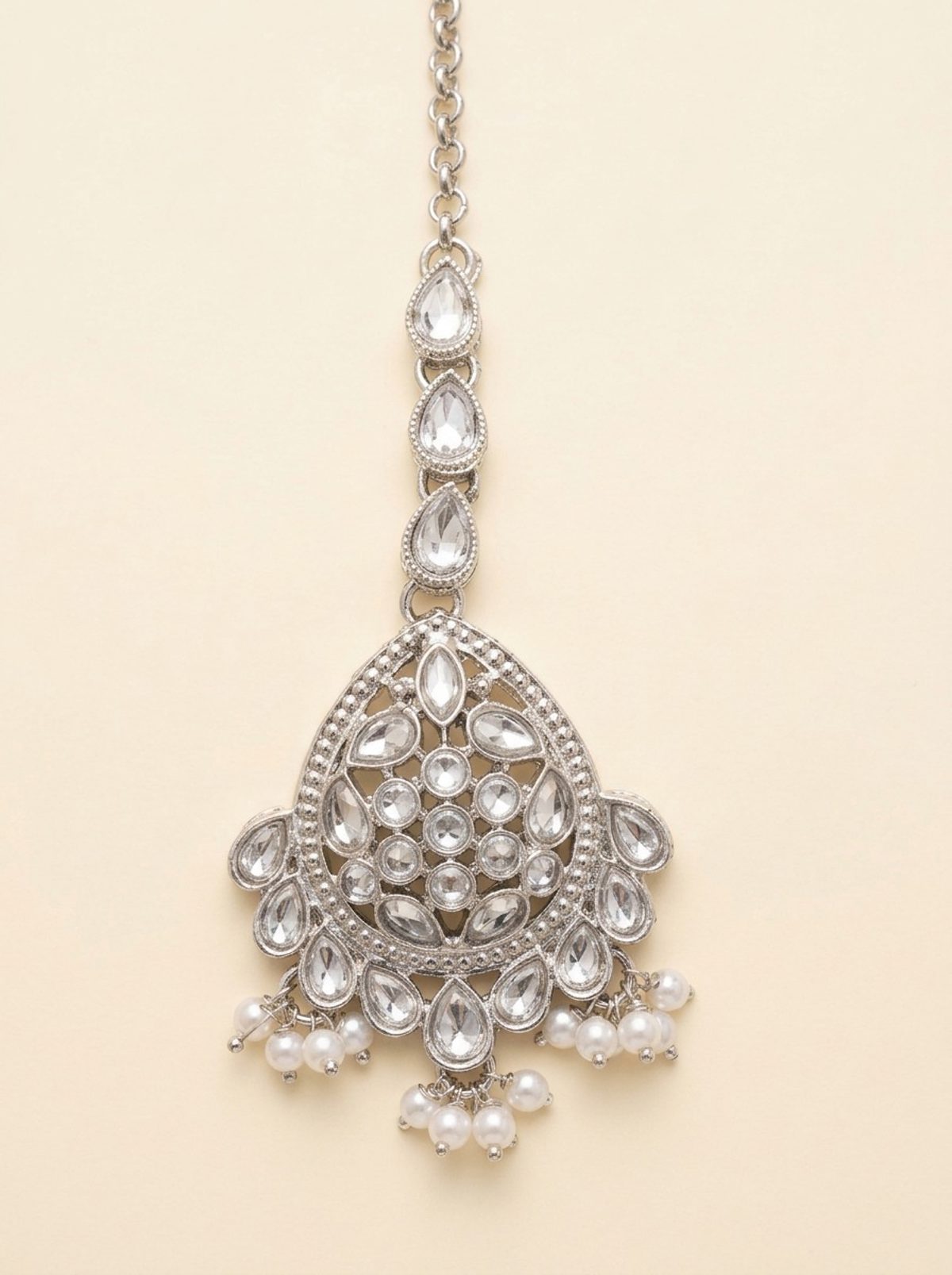 Pearl Silver Maang Tikka