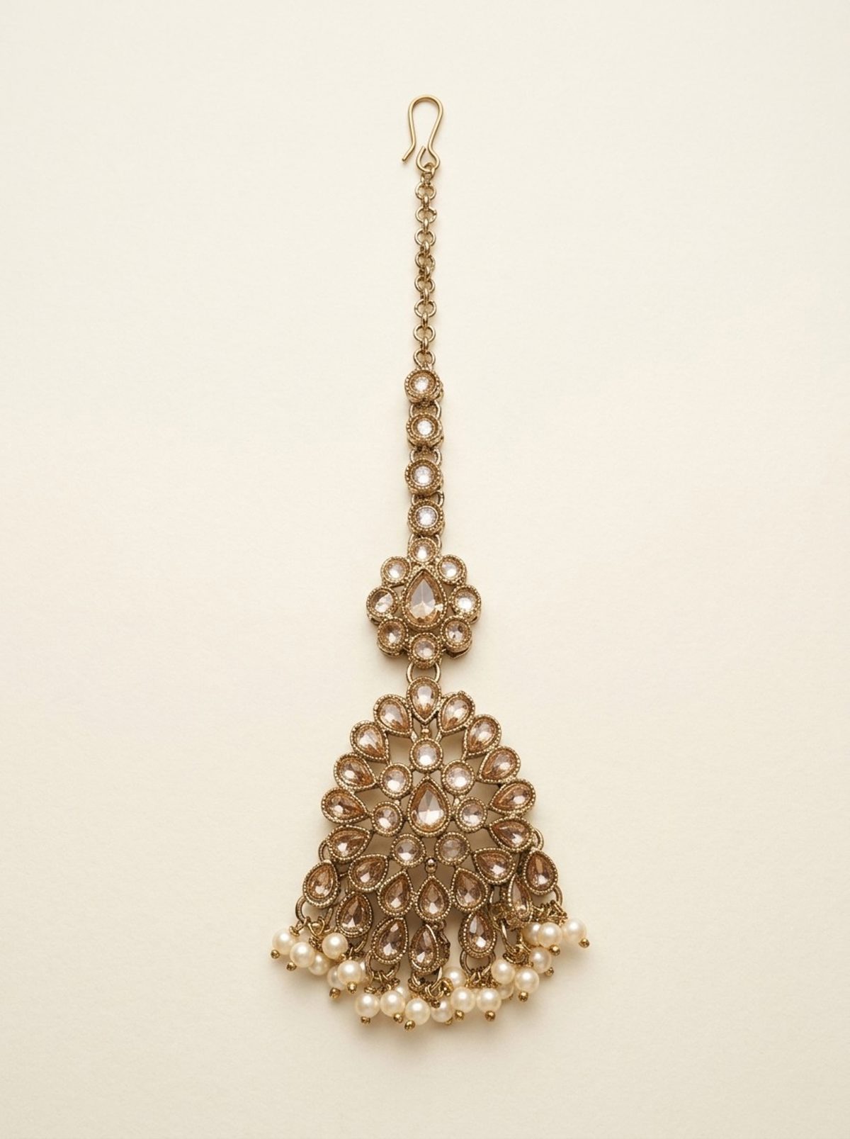 Pearl Antique Gold Maang Tikka