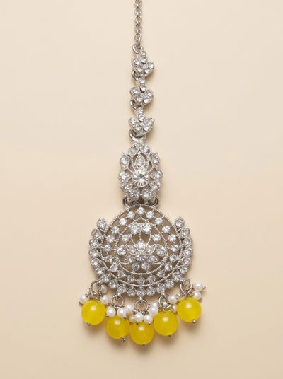 Yellow Silver Maang Tikka