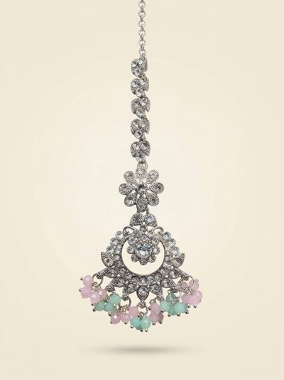 Pink & Mint Silver Maang Tikka
